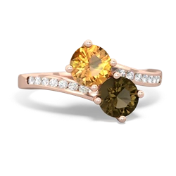 Citrine Channel Set Two Stone 14K Rose Gold ring R5303