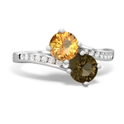 Citrine Channel Set Two Stone 14K White Gold ring R5303