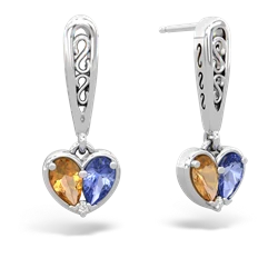 Citrine Filligree Heart 14K White Gold earrings E5070