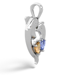 Citrine Dolphin Heart 14K White Gold pendant P5820