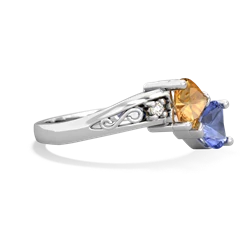 Citrine Snuggling Hearts 14K White Gold ring R2178