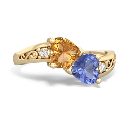 Citrine Snuggling Hearts 14K Yellow Gold ring R2178