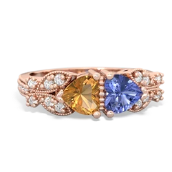 Citrine Diamond Butterflies 14K Rose Gold ring R5601