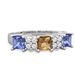 Citrine Three Stone Diamond Cluster 14K White Gold ring R2592