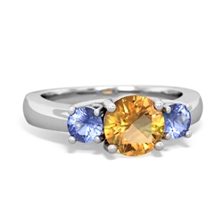 Citrine Three Stone Round Trellis 14K White Gold ring R4018