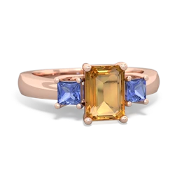 Citrine Three Stone Emerald-Cut Trellis 14K Rose Gold ring R4021