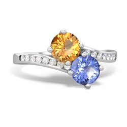 Citrine Channel Set Two Stone 14K White Gold ring R5303