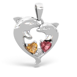 Citrine Dolphin Heart 14K White Gold pendant P5820