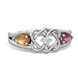 Citrine Hearts Intertwined 14K White Gold ring R5880