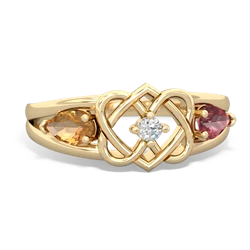 Citrine Hearts Intertwined 14K Yellow Gold ring R5880