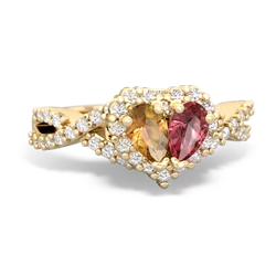 Citrine Diamond Twist 'One Heart' 14K Yellow Gold ring R2640HRT