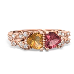 Citrine Diamond Butterflies 14K Rose Gold ring R5601