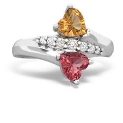 Citrine Heart To Heart 14K White Gold ring R2064