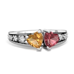 Citrine Heart To Heart 14K White Gold ring R3342