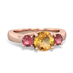 Citrine Three Stone Round Trellis 14K Rose Gold ring R4018