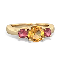 Citrine Three Stone Round Trellis 14K Yellow Gold ring R4018