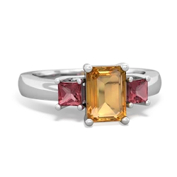 Citrine Three Stone Emerald-Cut Trellis 14K White Gold ring R4021