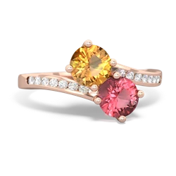 Citrine Channel Set Two Stone 14K Rose Gold ring R5303