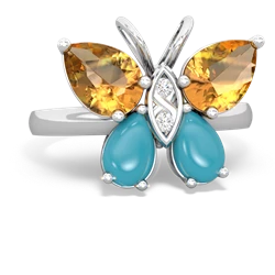 Citrine Butterfly 14K White Gold ring R2215