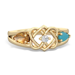 Citrine Hearts Intertwined 14K Yellow Gold ring R5880