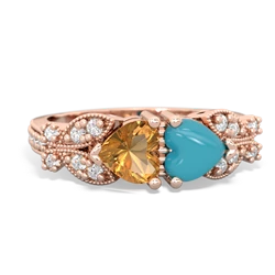 Citrine Diamond Butterflies 14K Rose Gold ring R5601