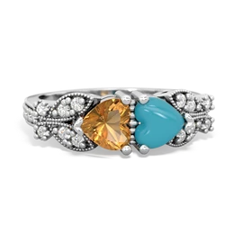 Citrine Diamond Butterflies 14K White Gold ring R5601