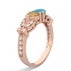 Citrine Diamond Butterflies 14K Rose Gold ring R5601