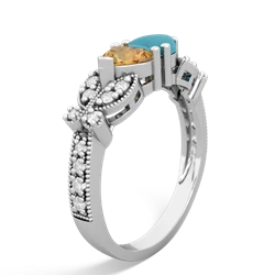 Citrine Diamond Butterflies 14K White Gold ring R5601