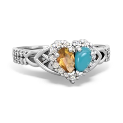 Citrine Celtic Knot Two Hearts As One 14K White Gold ring R2644HRT