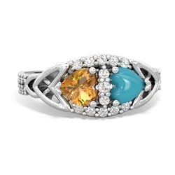 Citrine Sparkling Celtic Knot 14K White Gold ring R2645