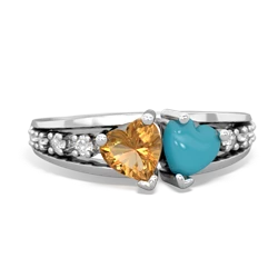 Citrine Heart To Heart 14K White Gold ring R3342