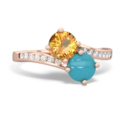 Citrine Channel Set Two Stone 14K Rose Gold ring R5303