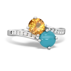 Citrine Channel Set Two Stone 14K White Gold ring R5303