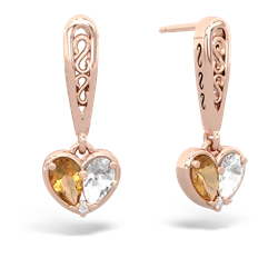 Citrine Filligree Heart 14K Rose Gold earrings E5070