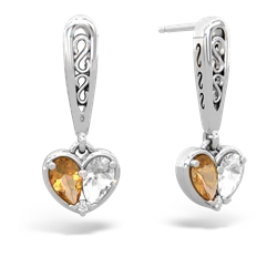 Citrine Filligree Heart 14K White Gold earrings E5070