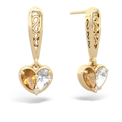 Citrine Filligree Heart 14K Yellow Gold earrings E5070