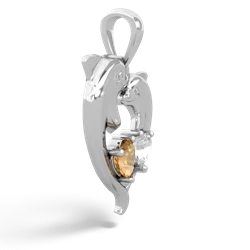 Citrine Dolphin Heart 14K White Gold pendant P5820