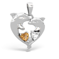 Citrine Dolphin Heart 14K White Gold pendant P5820