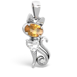 Citrine Kitten 14K White Gold pendant P5780