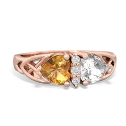 Citrine Celtic Knot Double Heart 14K Rose Gold ring R5040