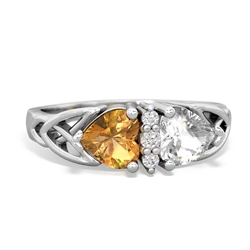 Citrine Celtic Knot Double Heart 14K White Gold ring R5040