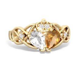 Citrine 'One Heart' Celtic Knot Claddagh 14K Yellow Gold ring R5322