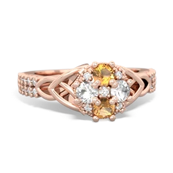 Citrine Celtic Knot Cluster Engagement 14K Rose Gold ring R26443RD