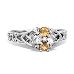 Citrine Celtic Knot Cluster Engagement 14K White Gold ring R26443RD