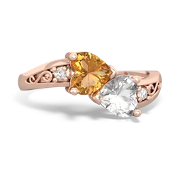 Citrine Snuggling Hearts 14K Rose Gold ring R2178