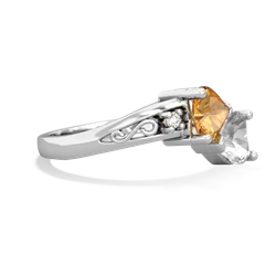 Citrine Snuggling Hearts 14K White Gold ring R2178