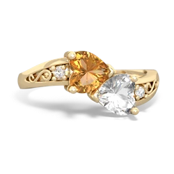 Citrine Snuggling Hearts 14K Yellow Gold ring R2178