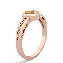 Citrine Filligree 'One Heart' 14K Rose Gold ring R5070