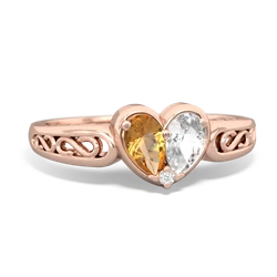 Citrine Filligree 'One Heart' 14K Rose Gold ring R5070