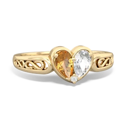 Citrine Filligree 'One Heart' 14K Yellow Gold ring R5070